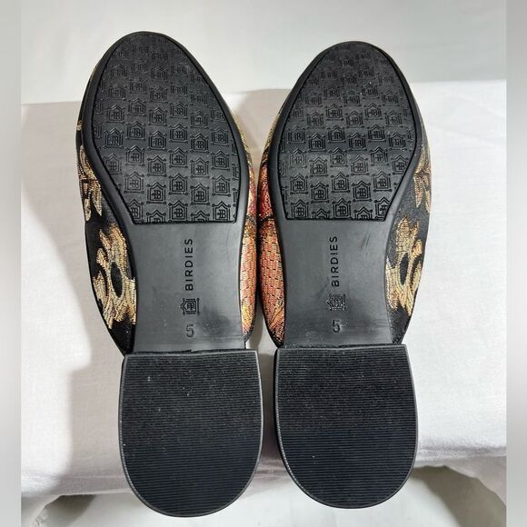 Birdies Black Quilted Floral Print Mules Size 5 - Picture 8 of 10
